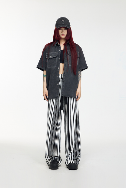 Fallon Striped Pleated Wide Trousers