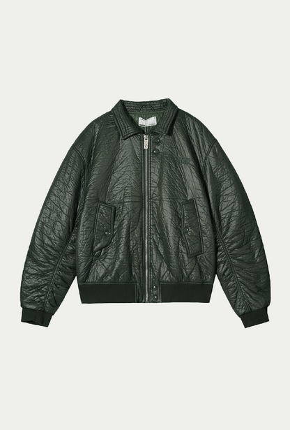 Ronnie69 Wrinkled Leather Bomber Jacket